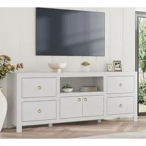 Farmhouse TV Stand for 80" TVs, Entertainment Center, 6-Drawer Storage Media Console