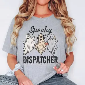 911 Dispatcher Ghost Halloween Shirt, Spooky Season Work Tee for Dispatchers, Fall Costume TShirt, Cute Holiday Work Outfit Cotton Fabric