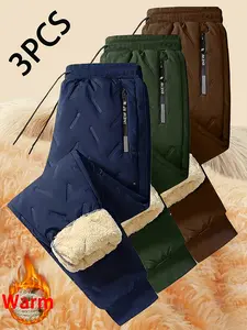 Men's Outdoor Fleece-Lined Thermal Ski Pants, 3-Pack, Heavyweight Warmth with Adjustable Drawstring, Suitable for Autumn and Winter Activities