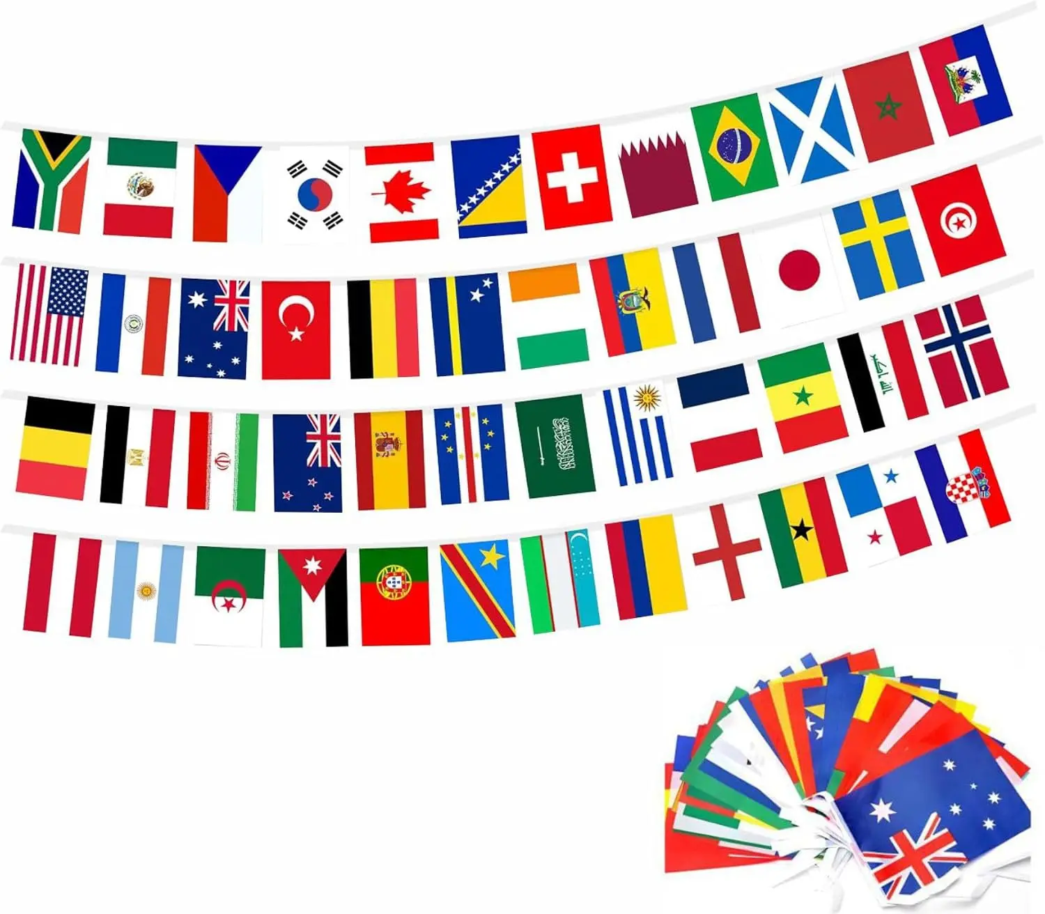 Patriotic Bunting Banner - 48 Qualified Flags Outdoor Flags, 48-Country Polyester String Pennants (5.5x8.3in, 47ft) Weatherproof Party Decor for 2026 International Soccer Tournament Stadium Vibe Watch Parties, Home Gardens