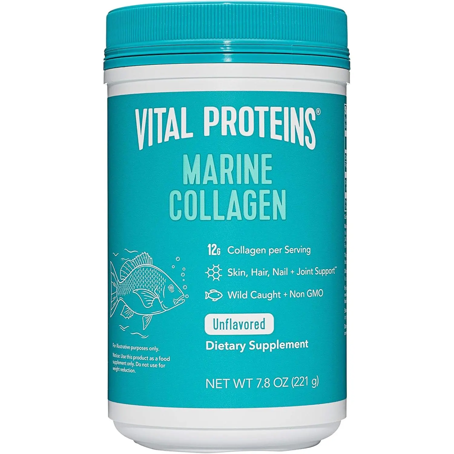 Marine Collagen Peptides Powder Supplement for Skin Hair Nail Joint - Hydrolyzed Collagen - 12G per Serving - 7.8 Oz Canister