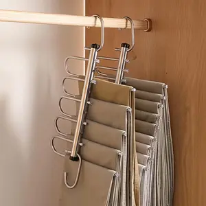 Women's 2-Pack 5-Layer Stainless Steel Clothes Hanger Rack, Anti-Slip Space-Saving Hanging Closet Organizer, Wide Spacing Multifunctional Storage for Jeans, Trousers, Leggings