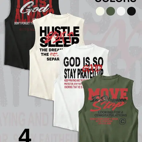 4-Pack Faith Motivational Slogan Sleeveless Tops, Christian Streetwear, Casual Loose Muscle Tank Top Set, Beaters Tank Top, Vests