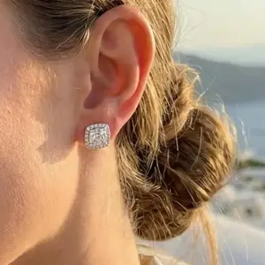 4-Piece women's Luxury Halo Zircon Stud Earring Set — Available in Gold/Silver Two-Tone and Round/Square Styles; Hypoallergenic Material — A Gift for Her; Includes Ear Backs and an Exquisite Jewelry Box — The Perfect Gift for Her.