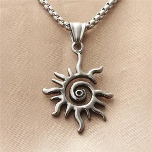 2025 New Sun Pendant Necklace Punk Retro Trendy Men's Hollow Out Necklace