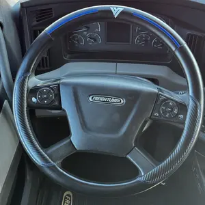 18" Truck Semi Steering Wheel Cover / Black Faux Leather / Slight Blue Accents