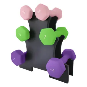 Dumbbell Set with Rack, 6-Piece Free Weights (3, 5, 8 LB Pairs), Non-Slip Hexagon PVC & Neoprene Hand Weights with Storage Stand, Professional Home Gym Strength Training Fitness Equipment for Women, Men & Kids
