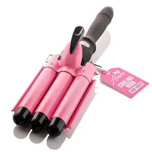 3-Barrel Curling Iron Wand Hair Waver - 1 in Ceramic Triple Barrels, LCD Temperature Display, Dual Voltage Crimp Tool