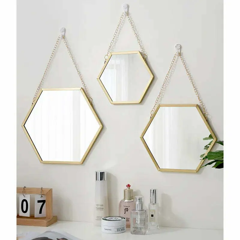 Hexagon Shape Decorative Mirror Wall Decor Makeup Hanging Mirror Bathroom Cosmetic Mirror Bedroom Room Decoration