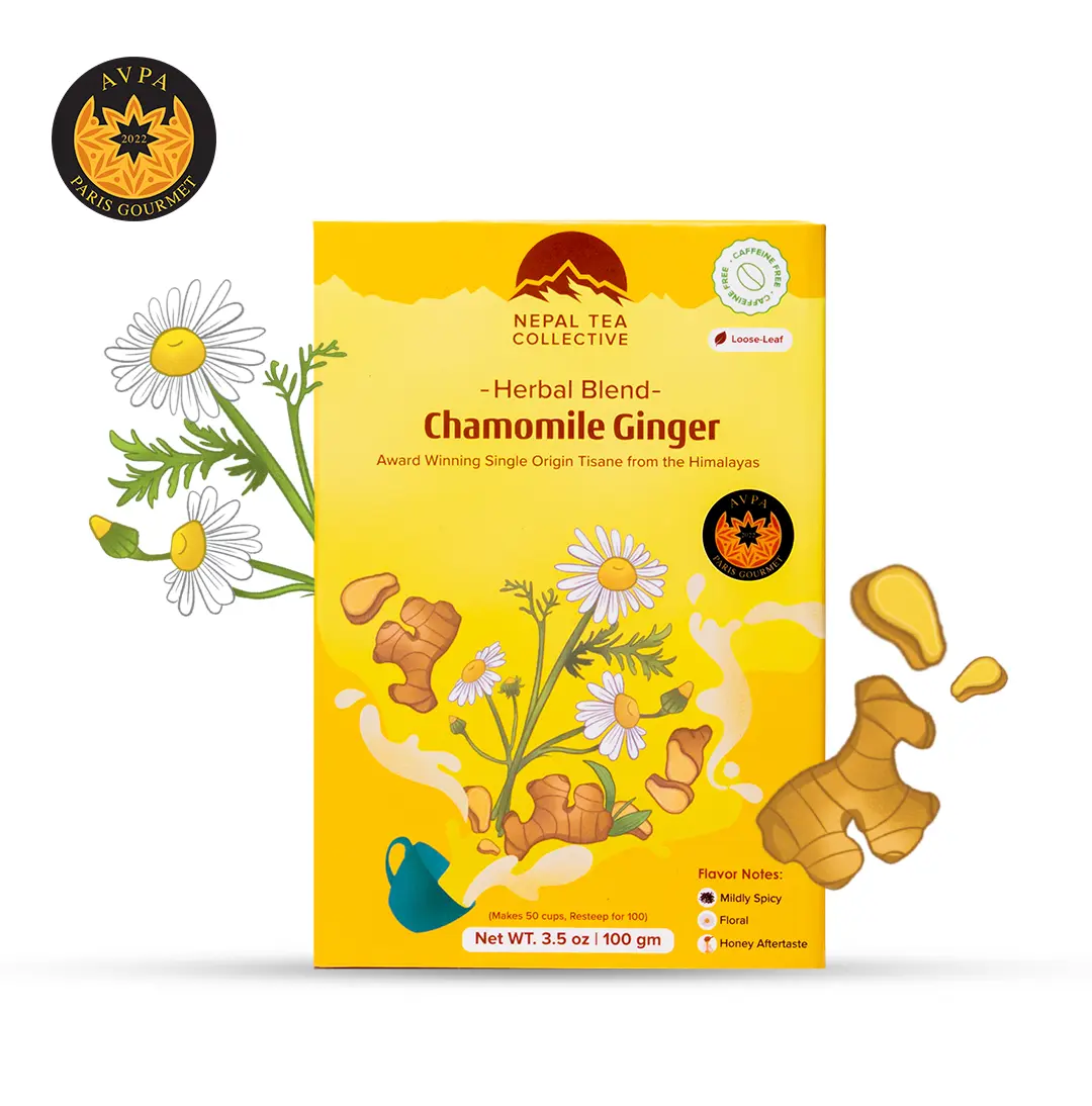 Organic Chamomile Tea with Ginger - Loose Leaf Tea -  Herbal Blend - 100g