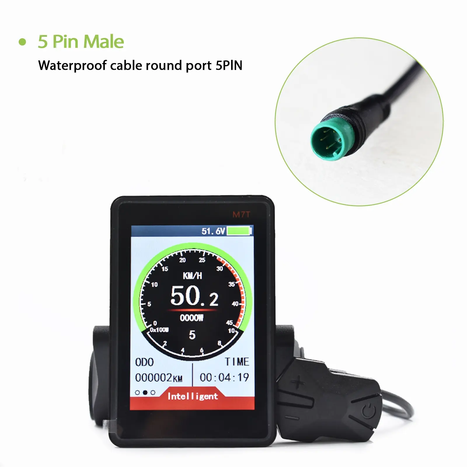 M7t 5pin Electric Bike Display, Speedometer Odometer, Wired Waterproof Controller Connection, Compatible with Various Waterproof E-Bike Controllers