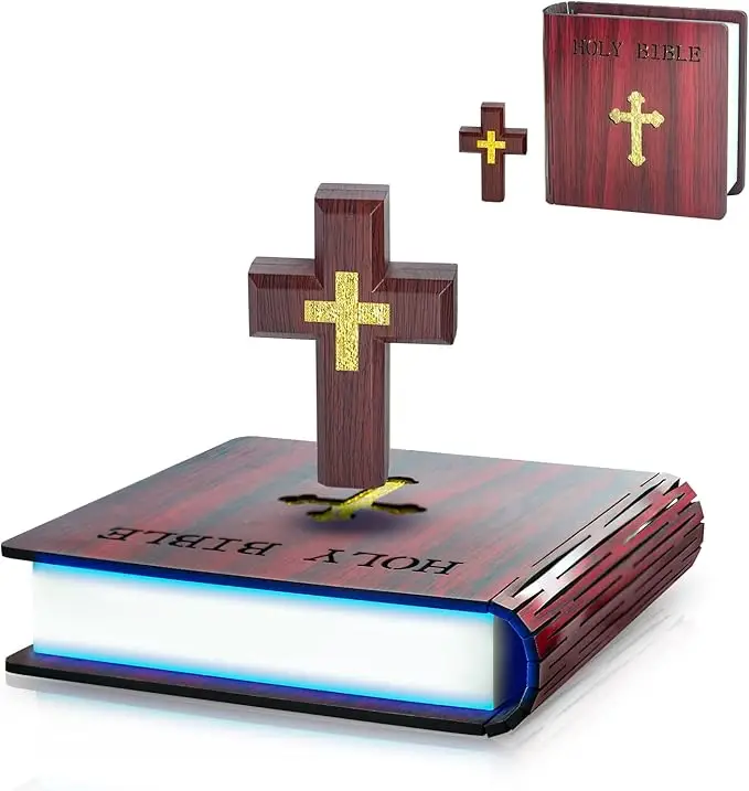 Levitating Cross Lamp – Floating Bible Light with Colorful Magnetic Levitation, Christian Nightlight, Perfect Easter Gift & Home/Desk Decor,cross lamp