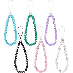 Women's 6-Pcs Beaded Crystal Bling Mobile Phone Charm Wrist Straps - Cellphone Bracelets, Smartphone Camera Lanyards, Sparkling Keychain Strings, Stylish Gift Accessories (Classic Color)