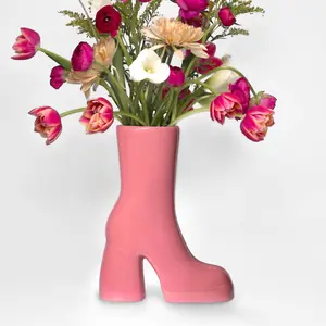 Reimagine Discovery Pink Ceramic Boot Vase for Home Decor and Flower Arrangements- Maximalist Style for Entryway, Kitchen, or Any Room