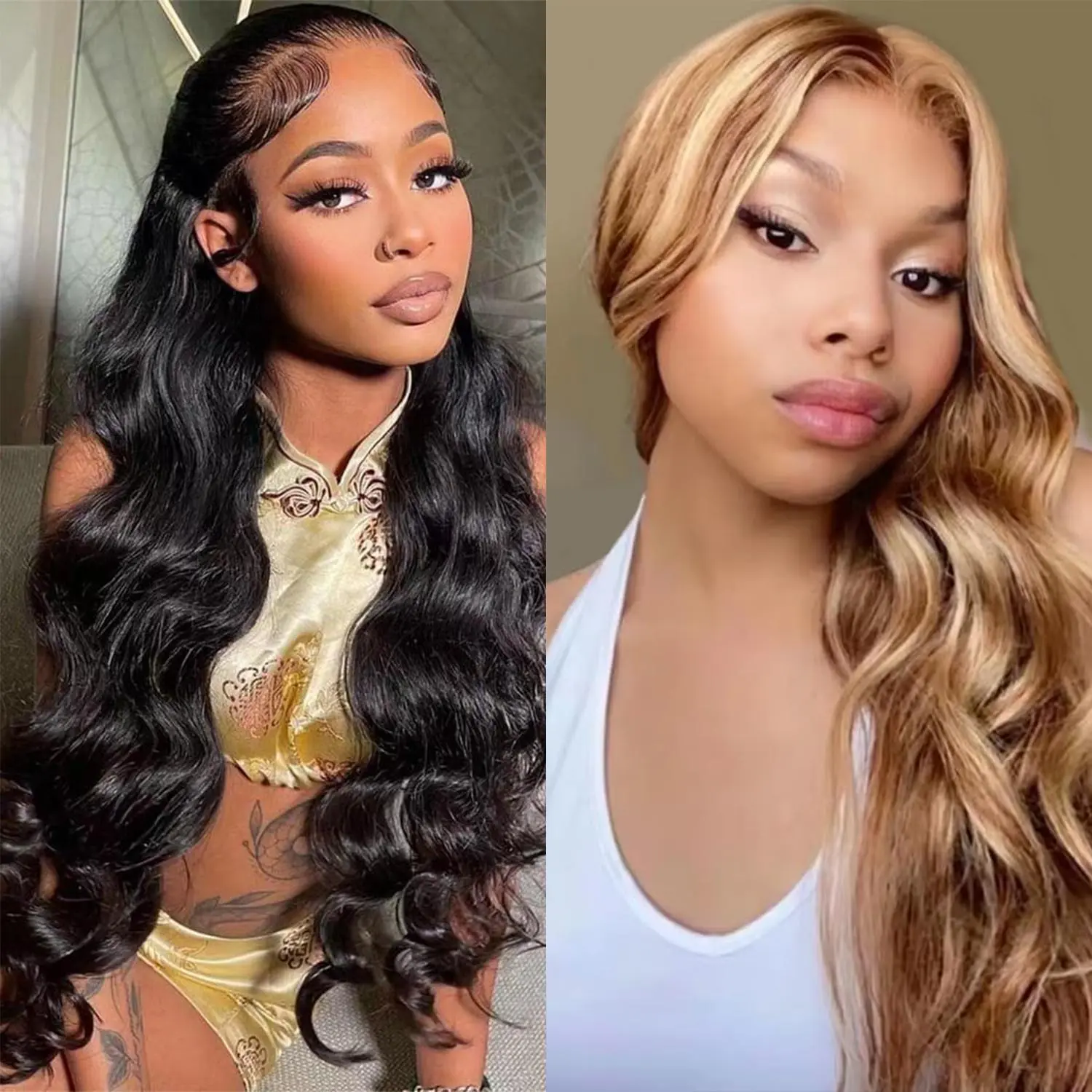 [Combo sale 28"&22"] Two wig" 28 Inch 13x4 body wave Hair Lace Front Wigs +22 Inch Body wave Honey Blonde Human Hair Hair Pre Plucked HD Transparent Lace Frontal Human Hair Wigs 180% Density With Baby Hair