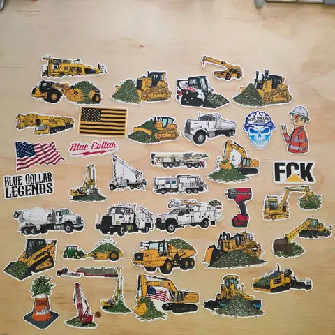 51pcs Heavy Equipment Operator Sticker Pack, High-Quality Laminated Trades Stickers, USA Made, Durable Vinyl, Versatile Application, Proud Blue Collar, Hard Hat Stickers