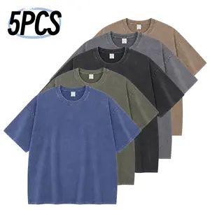 Men’s 1/5 Pack Acid Wash Oversized T-Shirts, Soft Breathable Cotton Crew Neck Short Sleeve Tees, Loose Fit Baggy Gym Workout Summer Tops Streetwear