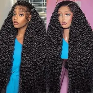 13x6 Deep Wave Lace Front Wigs Human Hair Pre Plucked 180% Density Brazilian Wet and Wavy Lace Frontal Human Hair Wig for black Women Deep Curly HD Transparent Lace Front Wigs