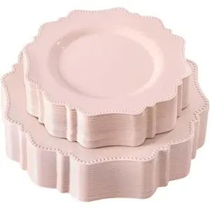 60 Pack  Plastic Plates Set for 30 Guest, Party Plates,Heavy Duty  Plates,include 30 Dinner plates& 30 Salad/Dessert plates for Party,Spring,Wedding,Birthday,Valentines,Easter Day
