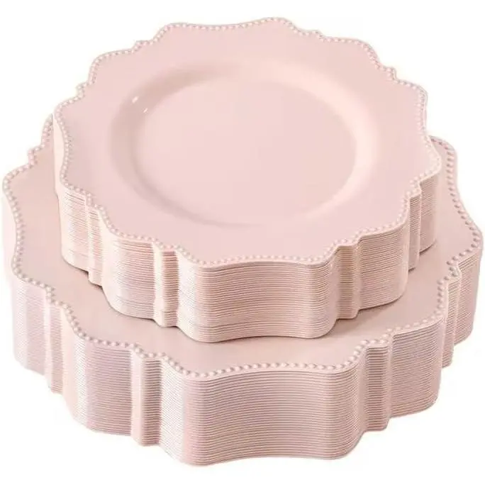 60 Pack  Plastic Plates Set for 30 Guest, Party Plates,Heavy Duty  Plates,include 30 Dinner plates& 30 Salad/Dessert plates for Party,Spring,Wedding,Birthday,Valentines,Easter Day