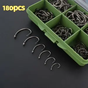 180pcs Carp Fishing PTFE Coated Hook High Carbon Stainless Steel Barbed Fish Eyed Hooks with Box Fishing Accessories