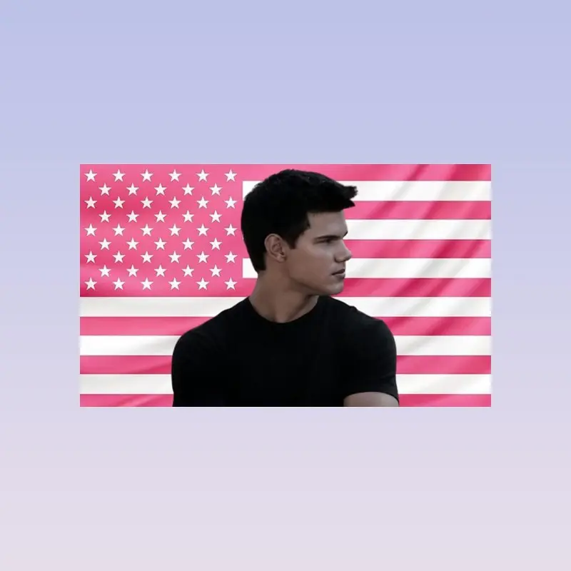 A pink American flag tapestry - Sunset Werewolf character wall decoration - Beautiful dormitory or living room banner gift art,family