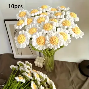 Hand-Woven Daisy Flowers Set, Multifunctional Home Car Office Decor, Realistic Flower Gift for Valentines Mothers Teachers Days Weddings Birthdays
