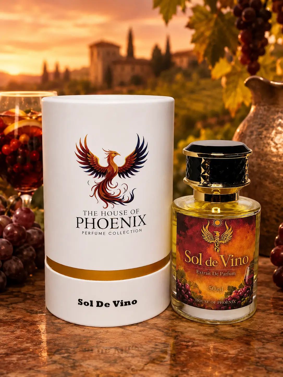 Sol De Vino Extrait De Parfum Spray - Alcohol Base, Wine Accord, Citrus Unisex Fragrance, Unisex Wear, 50ML by The House of Phoenix