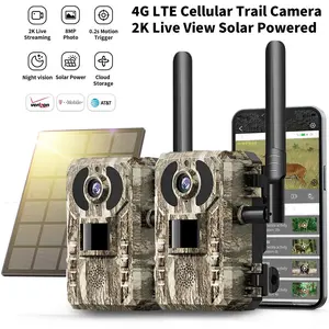 [2.7K Live] 2-Pack 4G LTE Cellular Trail Camera with Solar Power, 3rd Generation Camera with Live View, Remote Phone Access and Playback, Motion Activation & 0.2 Second Trigger Time, Night Vision, Built-in SIM Card, Trail Camera for Hunting, Survival Kit