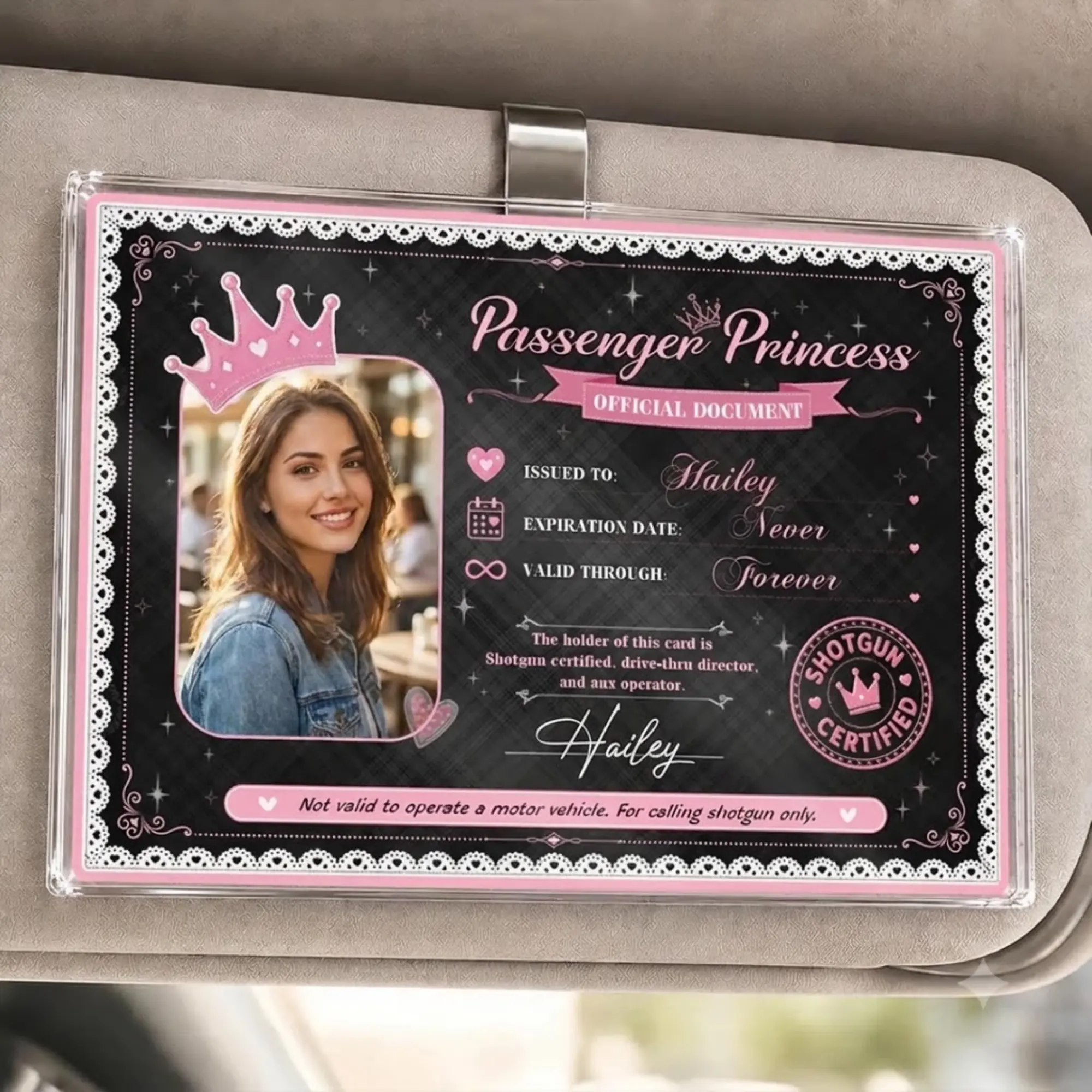 Custom Passenger Princess Car Visor With Photo Name And Text, Personalized Shotgun Princess Design, Best Friend Car Gift, Vehicle Decor