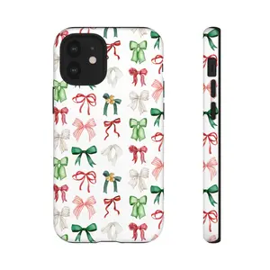 Christmas iPhone Case, Holiday Phone Cover, Festive Bow Pattern Tough Cases, Christmas Bows Cloth Protection iphone case stylish tough