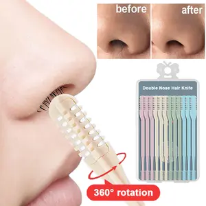 12 Pack 2IN1 Nasal Cutter, Upgrade Double Sided Nose Knife, 360 Nostril Hair Remover Tool, Trimmer for Men, Women, Soft Cleaning Brush (Cream)