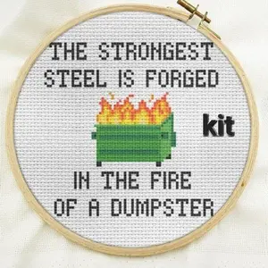 4stitchesandgiggles beginner funny cross stitch kit dumpster fire