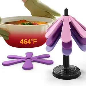 IPOW Festive Silicone Tree Trivet Set for Hot Pots & Pans - Heat-Resistant, Space-Saving Holiday Kitchen Decor & Practical Gift (Dishwasher Safe) Purple Oil Coasters Tableware Mat