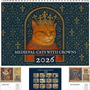 Medieval Crowned Cat Calendar, Ugly MedievalCat Design, Decorative Wall Calendar for HomeOffice Dorm, Fun Planning Calendar 2026, WalPlanner