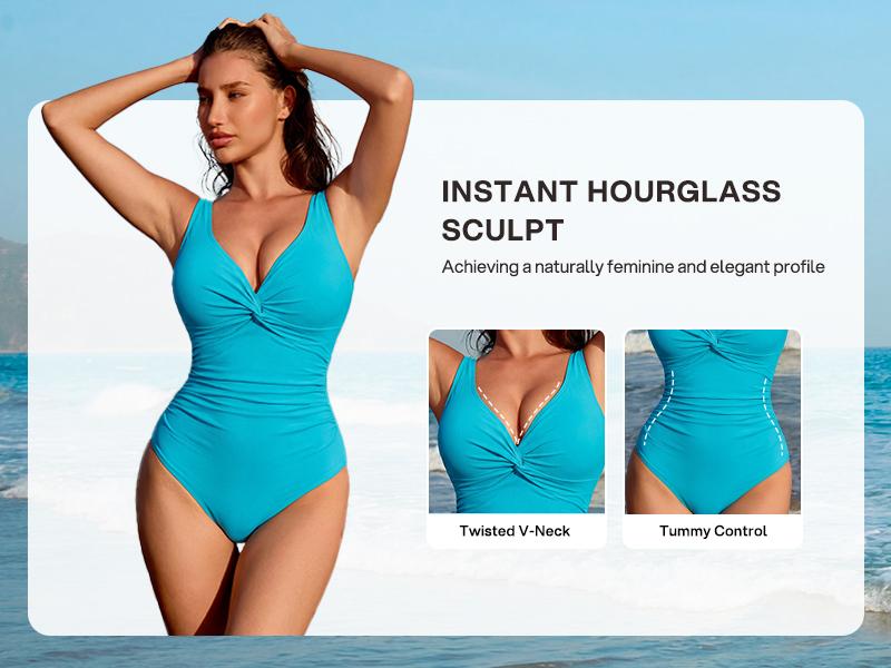 Lilylove 2026 New Swimsuit Women's Sculpting One Piece Ruched Cross-Front Tummy Tucking Slimming Snatched Waist Shapewear Bathing Suit Swimwear Swimming Beach The Twist Front Collection Tankini Swimdress