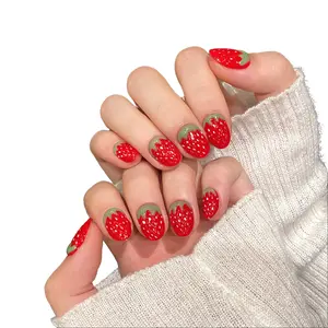 Three-dimensional Pinch Jelly Strawberry Cat Eye Temperament Short Gradient Detachable Reusable Fake Nail Patch for Students & Pregnant Women