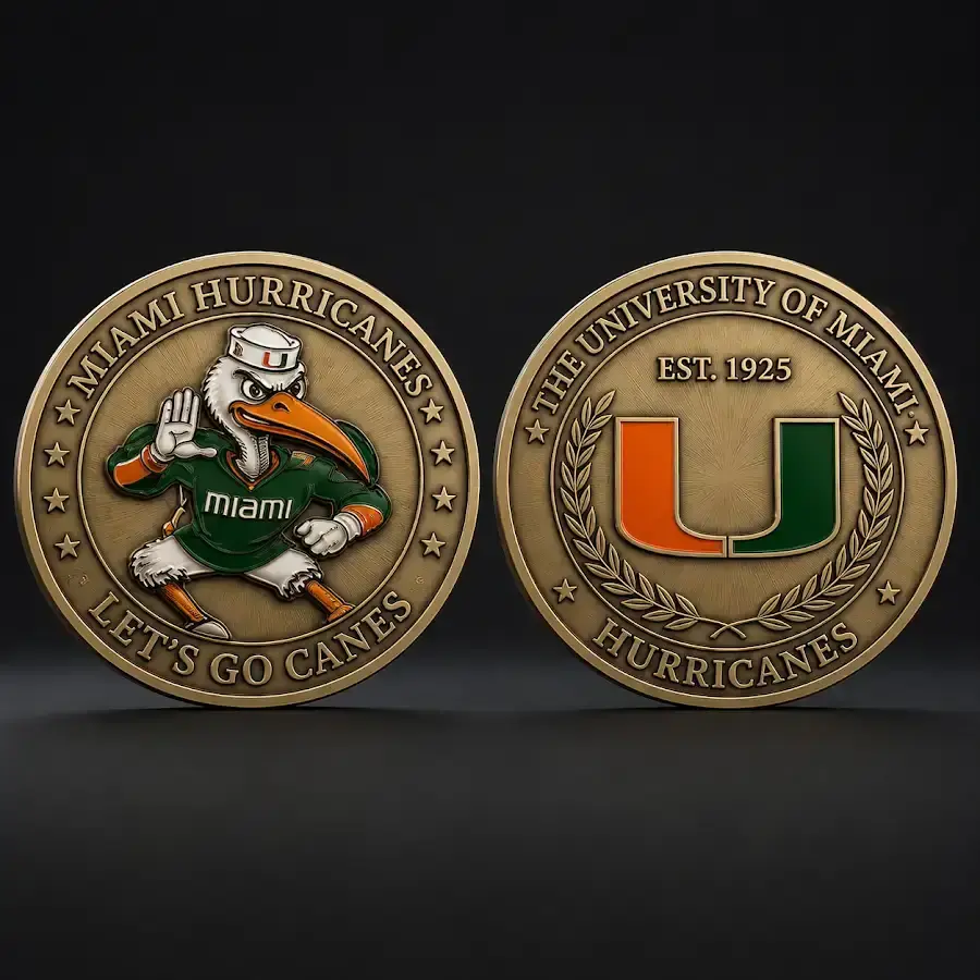 Miami Hurricanes challenge coin The University of Miami Lets Go Canes Est 1925 Hurricanes college football fan collectible coin gear