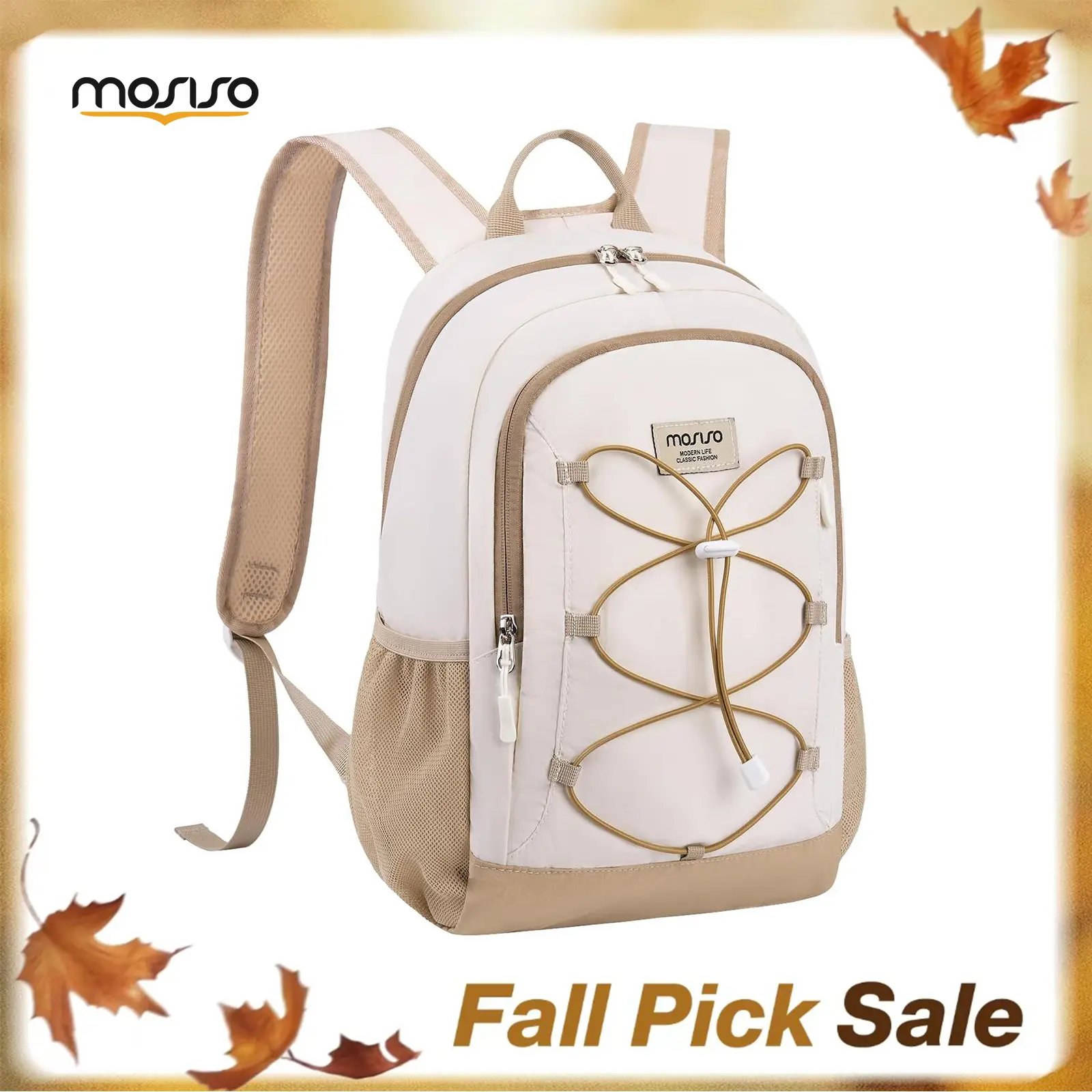 MOSISO 22L Small Lightweight Foldable Hiking Backpack with Elastic Cord Strap, School Backpack for Men & Women, Outdoor Cycling Camping Daypack, Beige&Khaki, Backpacks For School