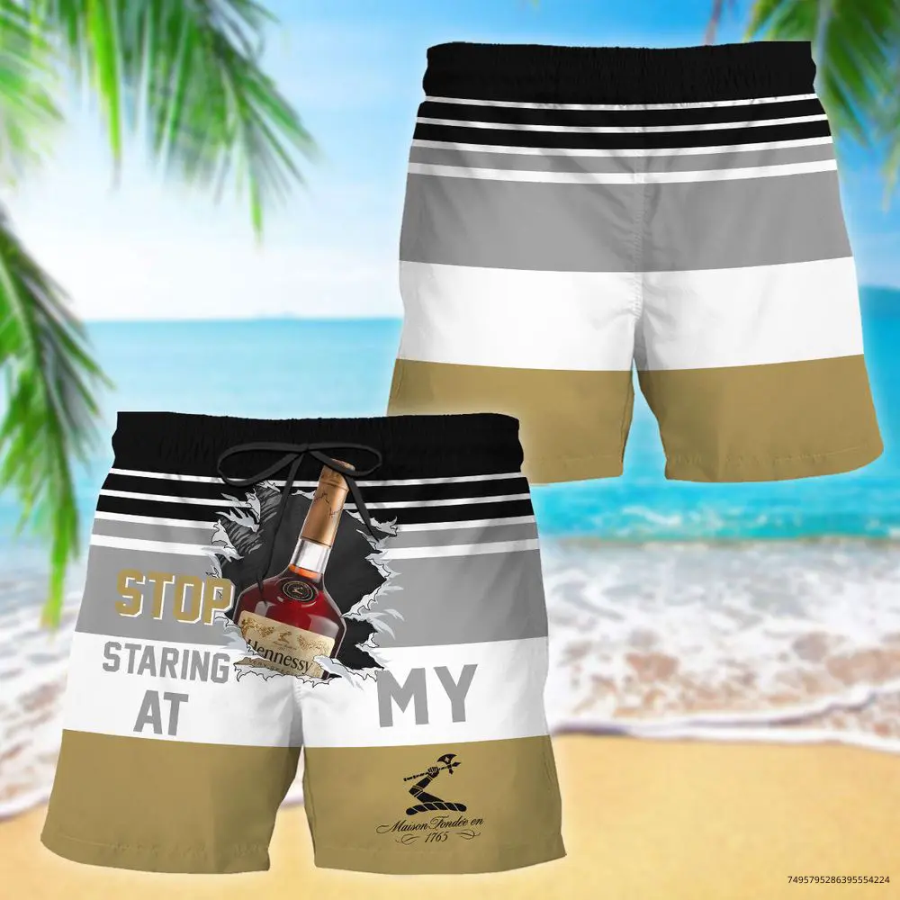 Hennessy Stop Staring At Horizontal Striped Swim Trunks, Hawaiian Shorts For Men Dad Friend, Trendy Gift, This Season