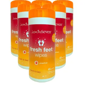 Fresh Feet Wipes -Antibacterial Grapefruit Wet Wipes - 45 Count Canister - Case of 6