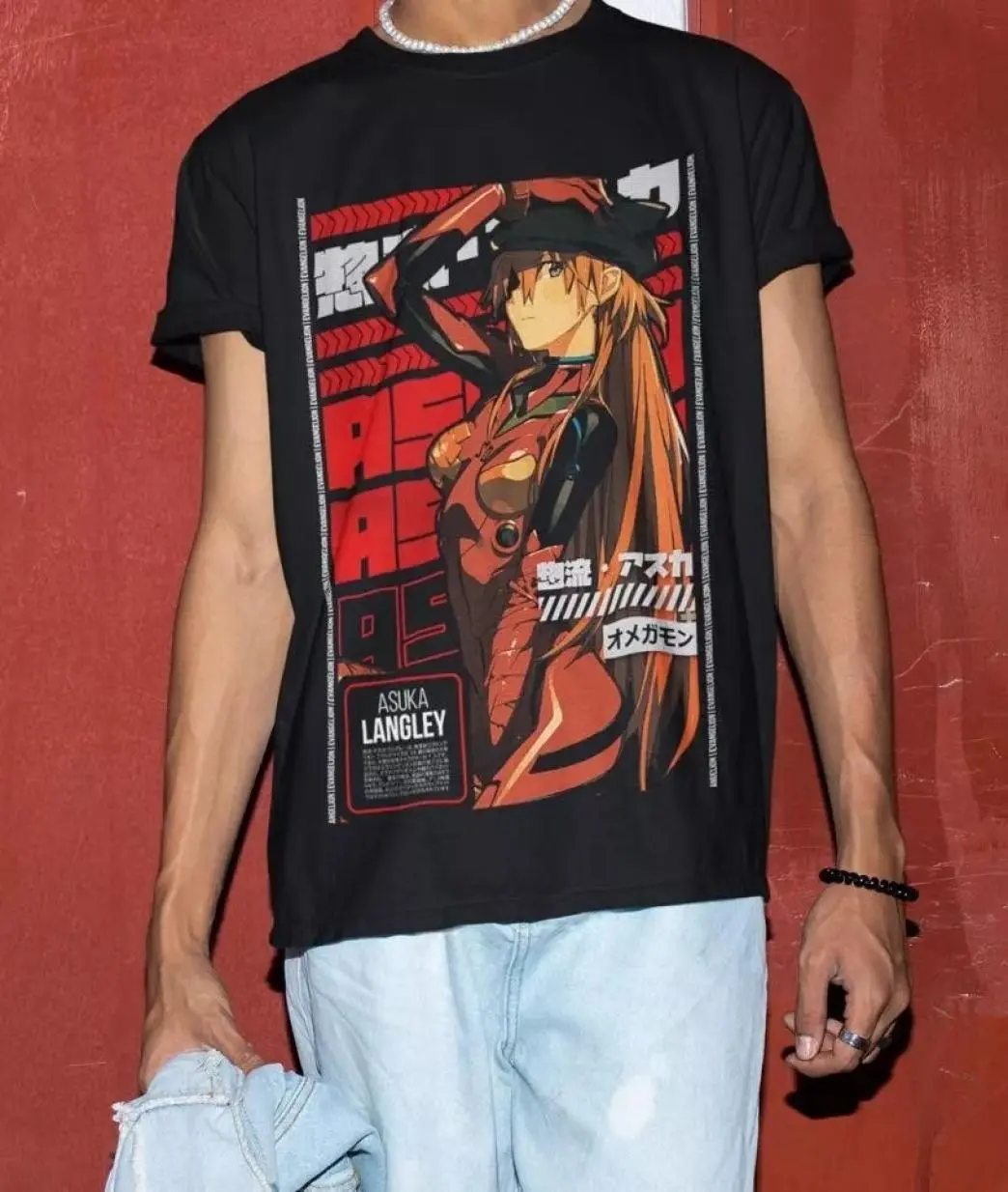 Asuka T-shirt Neon Genesis Evangelion Kawai Anime Black Shirt All Size, Wardrobe Staple, For Any Season, Full Size Range, Perfect