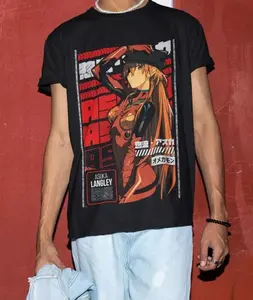 Asuka T-shirt Neon Genesis Evangelion Kawai Anime Black Shirt All Size, Wardrobe Staple, For Any Season, Full Size Range, Perfect