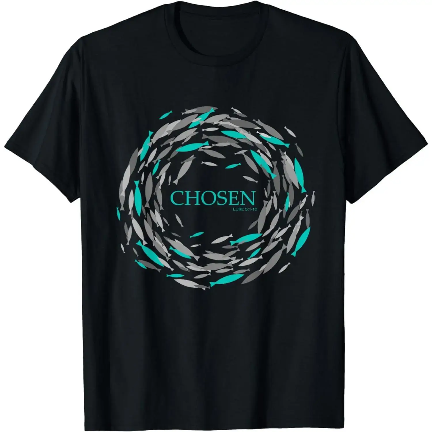 Women's Soft Everyday Cotton Fabric Fitted Round Neck Short-Sleeve Comfy Breathable T-Shirt, 1-Piece "CHOSEN x Fish" Print Casual Wear Top