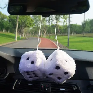 6cm long hair hot stamping dice plush toy cube pendant, rearview mirror pendant sieve