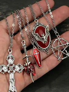 Y2K Punk Rock Style Pendant Necklace Set, Bat Bio-Casket Arrow Heart Star, Charm Necklace, Bohemian Fashion, Hip Hop Trend