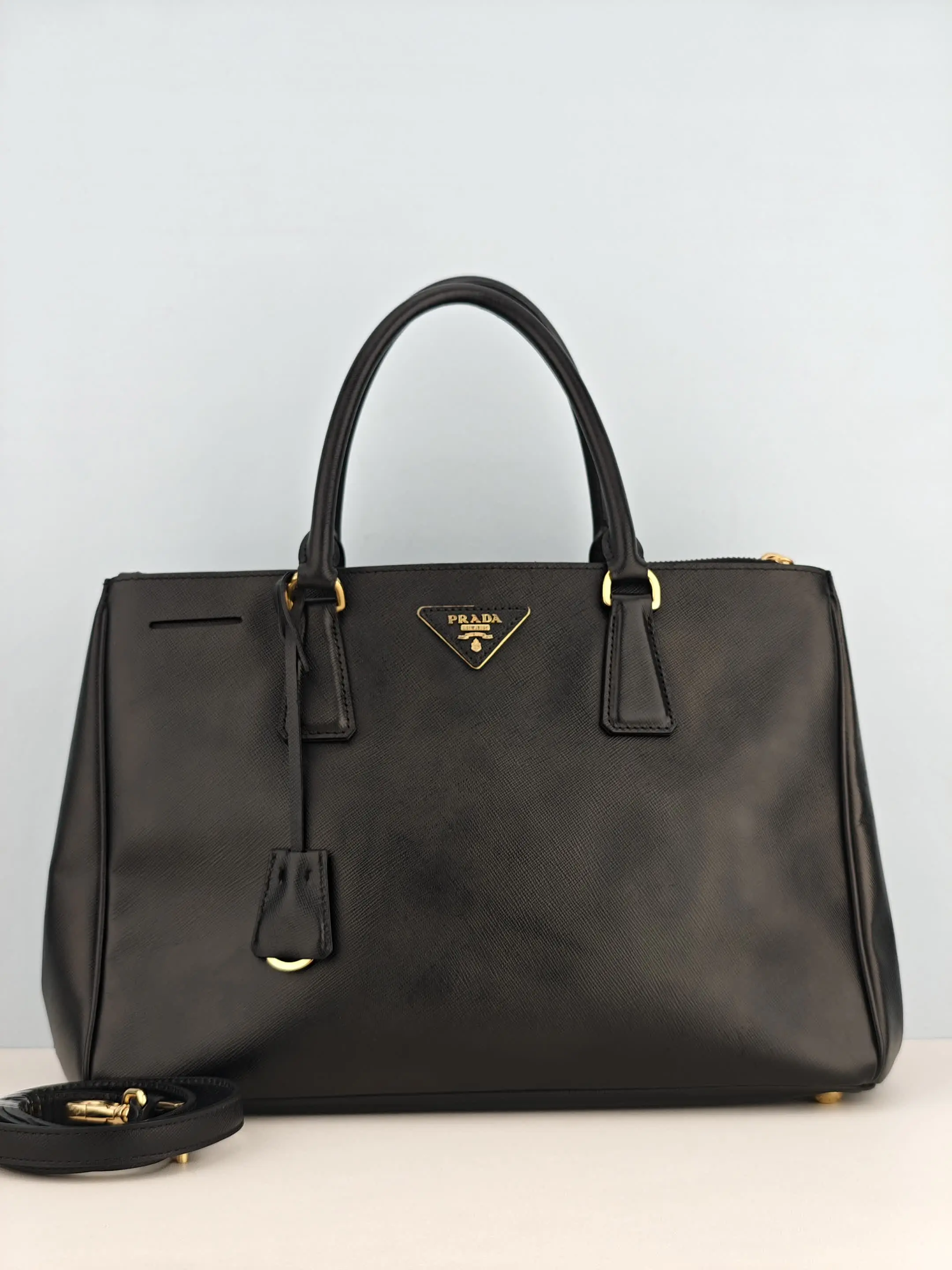 Pre-owned Saffiano leather Crossbody bags Prada Galleria Double Zip Large Top Handle Tote Bag Black【8】