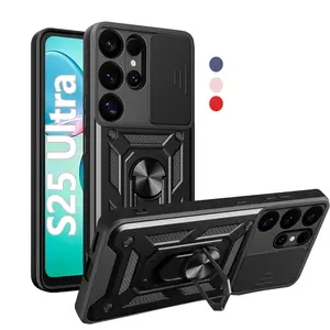 Galaxy S25 Ultra Case, 360° Metal Ring Kickstand, Camera Slide Cover, Multi-Layer, Full Body Rugged Shockproof Protection, Hard Shell