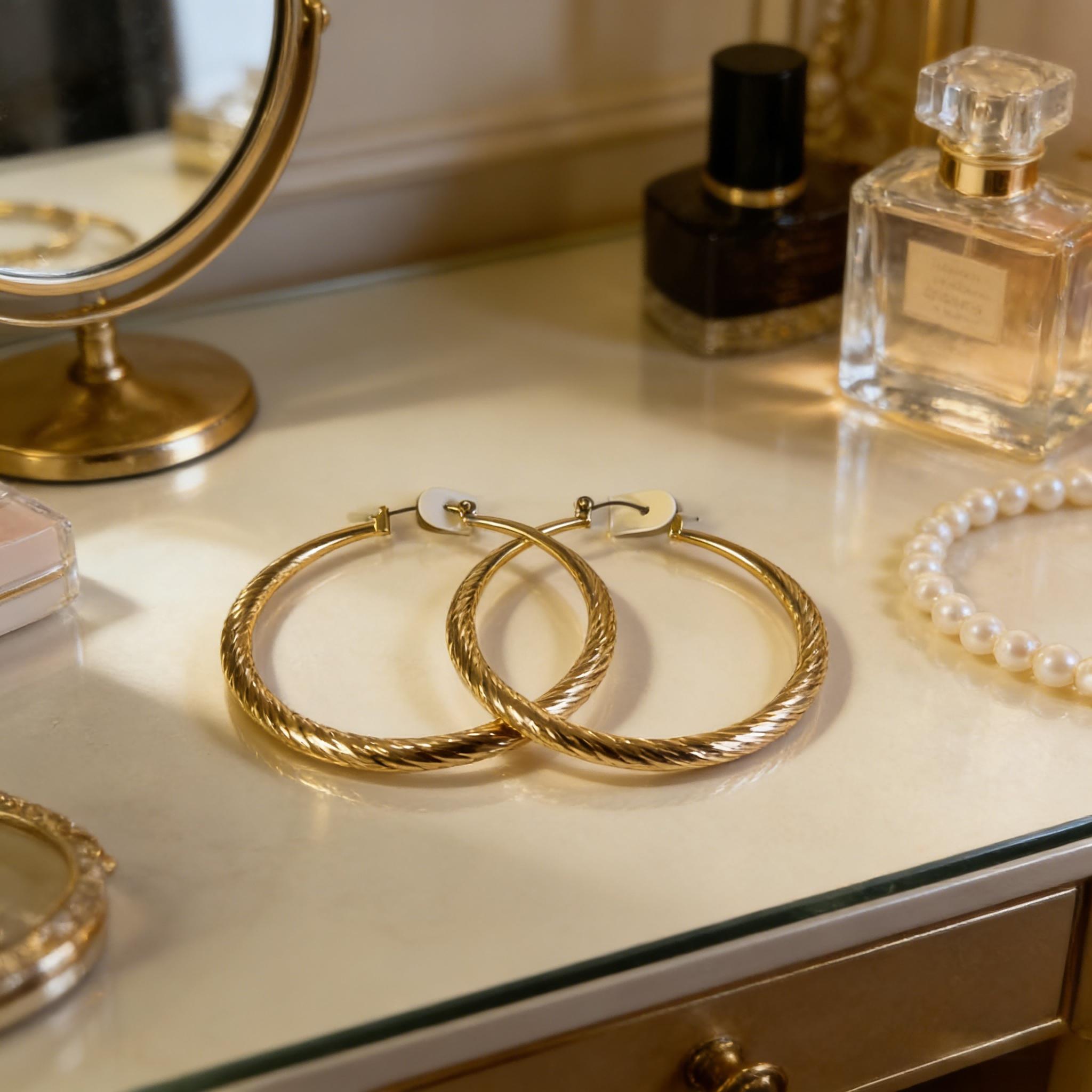 Gold Large Hoop Earrings for Women, Lightweight Classic Earrings for Daily Wear, Party & Dating