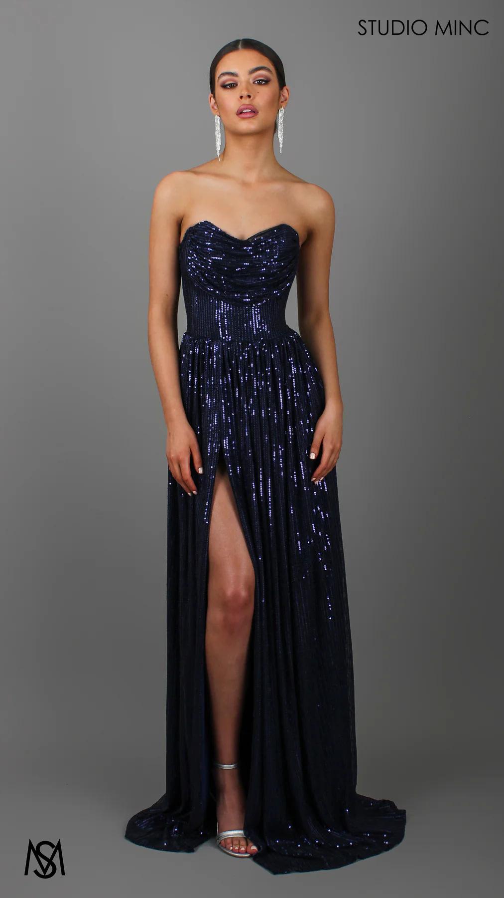 Sequin Slit Maxi Ball Gown | Strapless Prom Dress Women